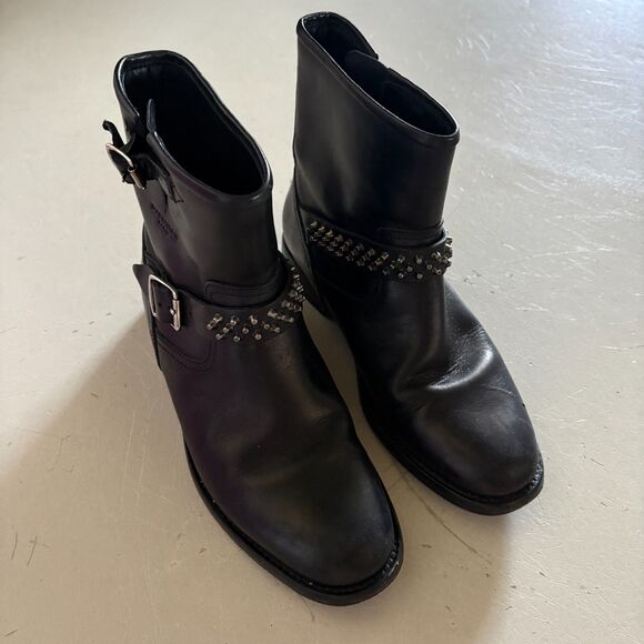 Saint Laurent Ankle Buckle Studded Leather Boots Black Size 37 US 7 - Picture 6 of 13